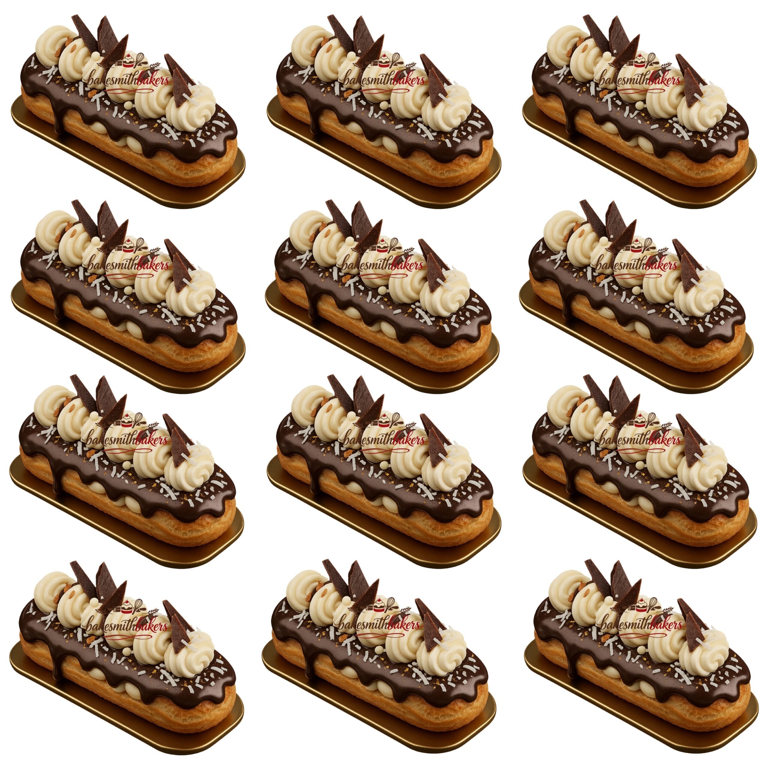 Classic Chocolate Éclair Pastry 12 pieces filled with cream and topped with chocolate glaze available in Lahore