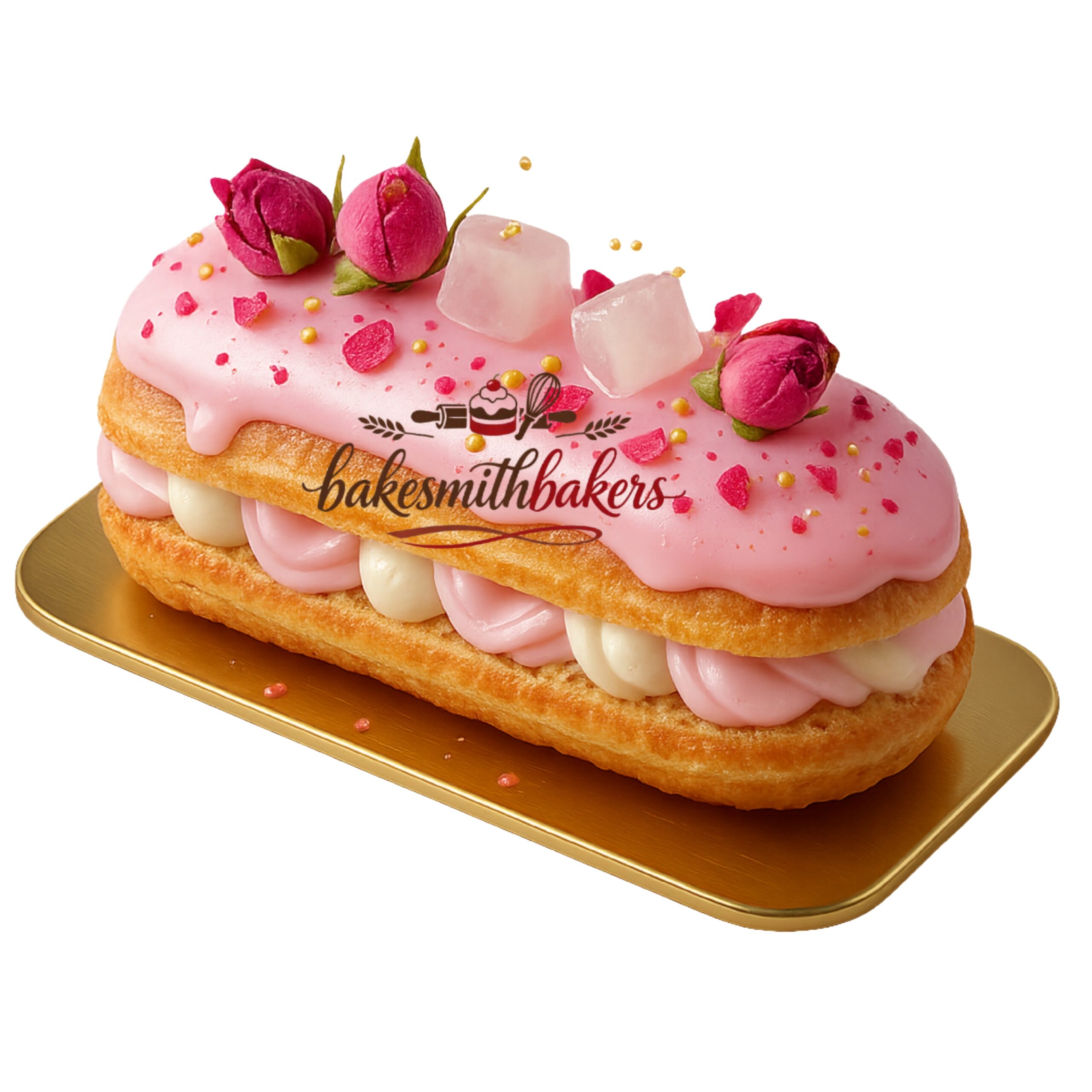 Rose Raspberry Artisan Éclair Pastry filled with raspberry cream and topped with delicate rose glaze available in Lahore